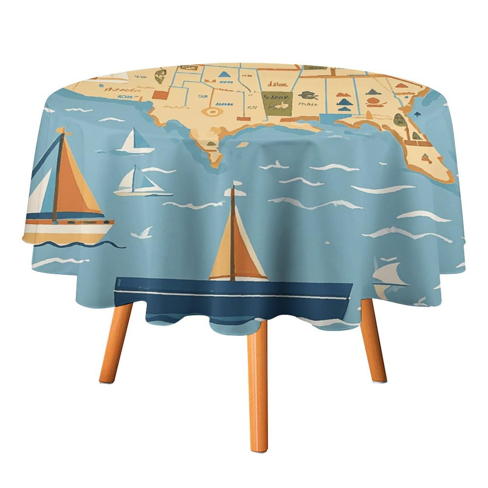 Nappe ronde en polyester imprimée carte nautique 178x178cm