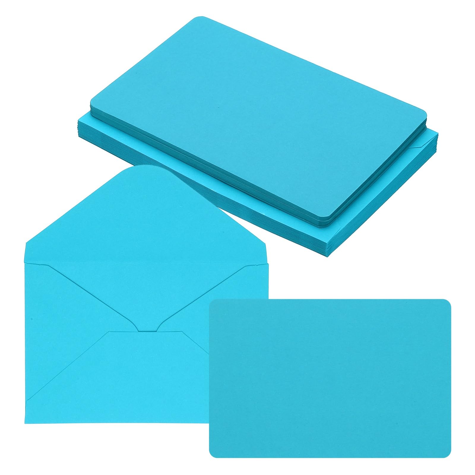 PATIKIL 10x15cm Blank Greeting Cards and Envelopes, 25Sets Half Fold Note Cards and Envelopes Folded Rounded Corner Cardstock Card for DIY Wedding Birthday Party Invitations, Lake Blue