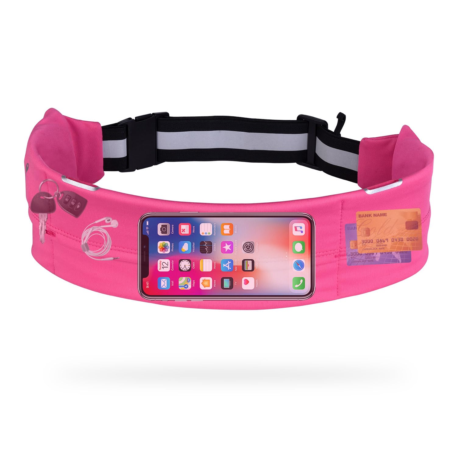 men's and women's running belt, suitable for hiking, exercise, cycling, fishing, reflective running waist pack, suitable for all mobile phones,