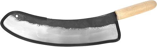 Miniatura 6 de Cuchillo de picado curvo de acero al carbono hecho a mano forjado gourmet gourmet para picar con cuchilla grande, cuchillo de cocina de hoja grande,