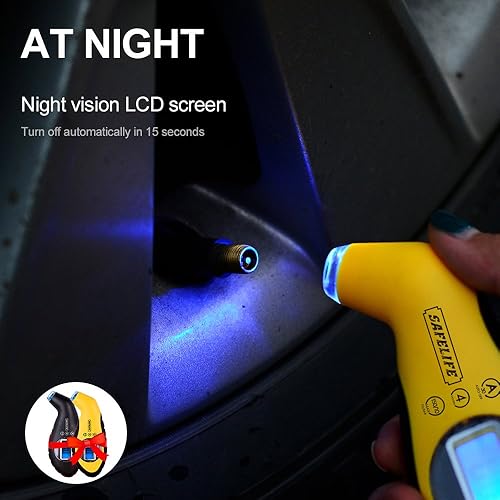 Miniatura 4 de SAFELIFE Medidor digital de presión de neumáticos 150 PSI 4 ajustes con LCD retroiluminado y agarre antideslizante (paquete de 2)
