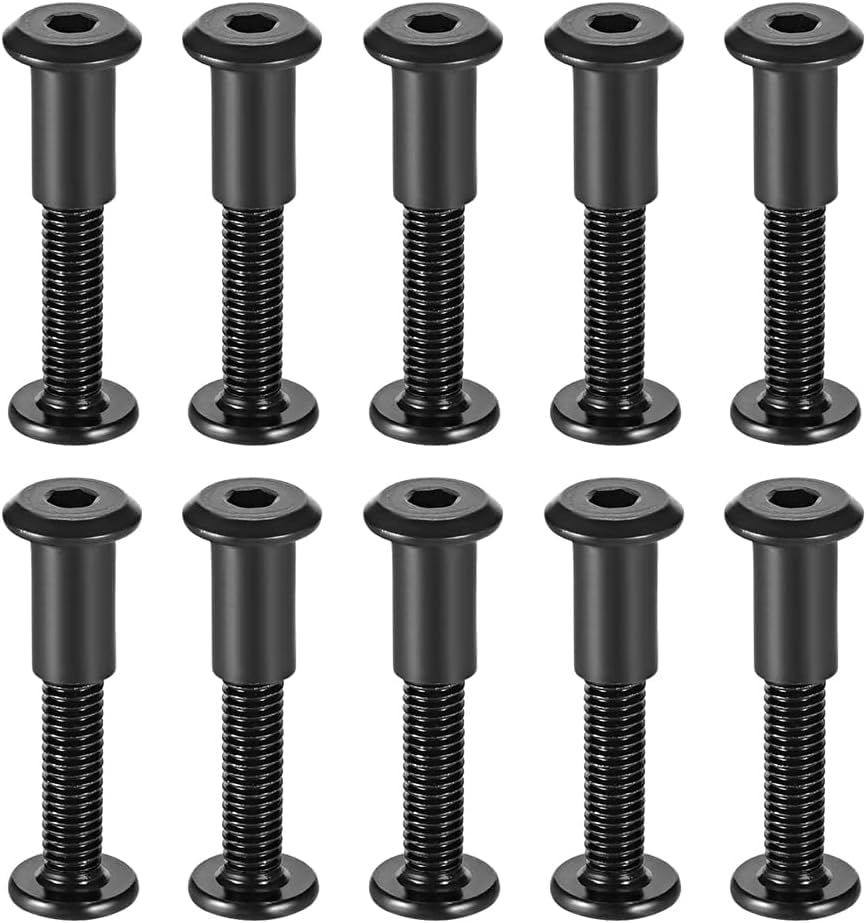 TA-VIGOR 10 Sets Furniture Connector Bolts and Nuts, M6 x 35mm Carbon Steel Hex Socket Cabinet Connecting Screws Bolts for Bed Frame, Cupboard, Wardrobe, Worktop and Furniture Repair