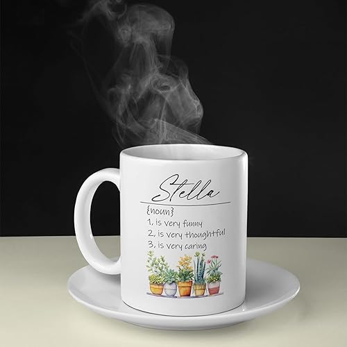 Vista 81 de Taza de cerámica blanca con monograma de letra inicial personalizada, alfabeto floral, nombre personalizado y inicial A-Z, taza de café de 11 onzas