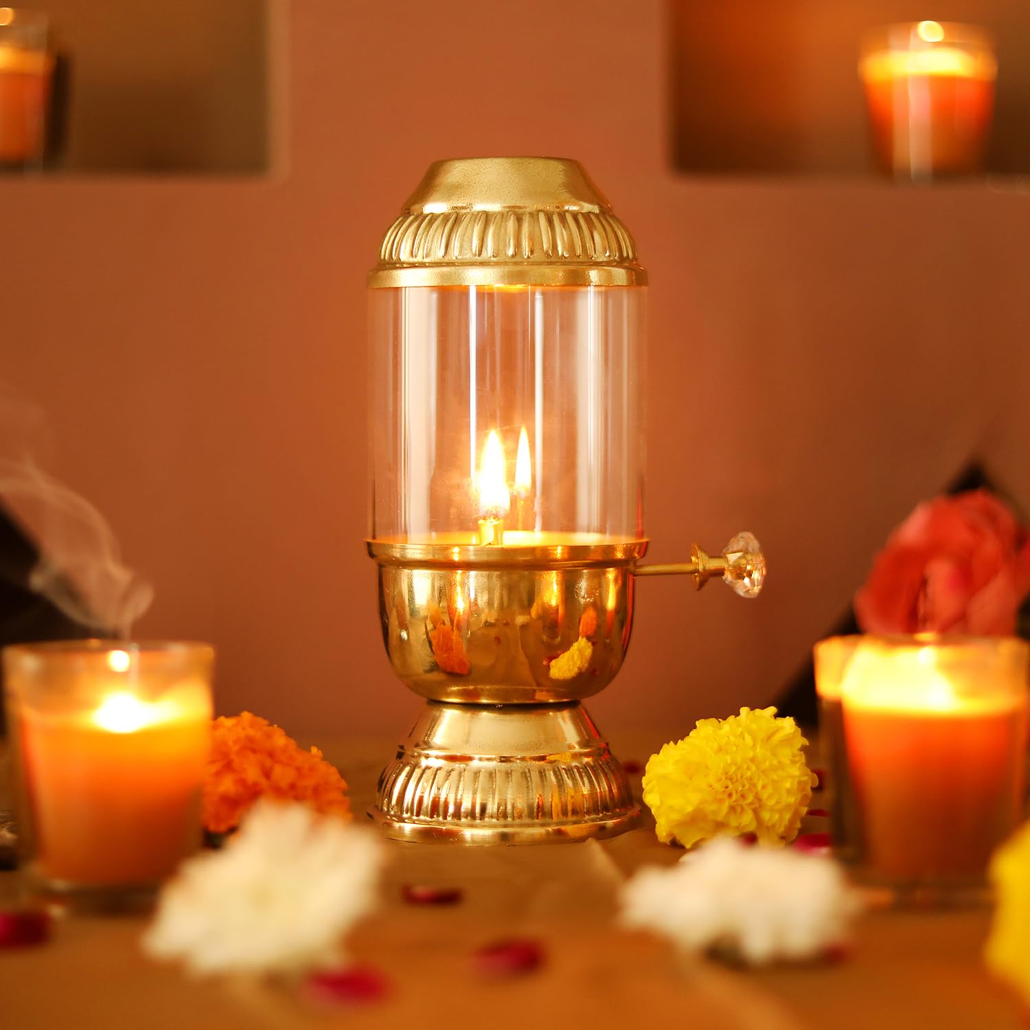 Sehaz Artworks Akhand Diya with Adjustable Bati | Brass Diyas for Pooja | Brass Decoration Items for Home | Pooja Decoration Items | Return Gifts for Pooja | Akhand Jyoti Diya with Screw Lever-image-21