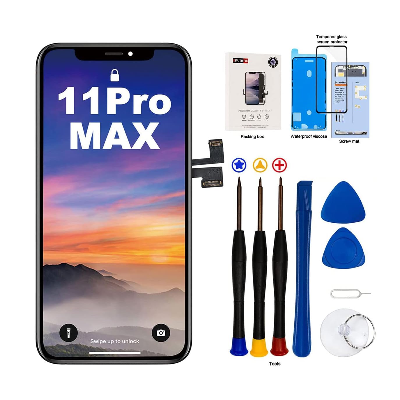 Pantalla para iPhone 11 Pro MAX 6.5" LCD de Repuesto Full HD táctil digitalizador Conjunto con Kit de reparación Completo + Protector de Pantalla + Adhesivo Impermeable para A2218, A2161,
