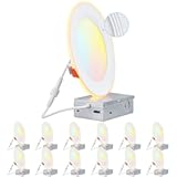 12-Pack 6 Inch 5CCT LED Recessed Lighting with Night Light&comma; Anti-Glare Baffle Trim&comma; 2700K3000K3500K4000K5000K&comma; High CRI90&comma; 12W Dimmable Ultra-Thin Canless Wafer Downlight&comma; ETL
