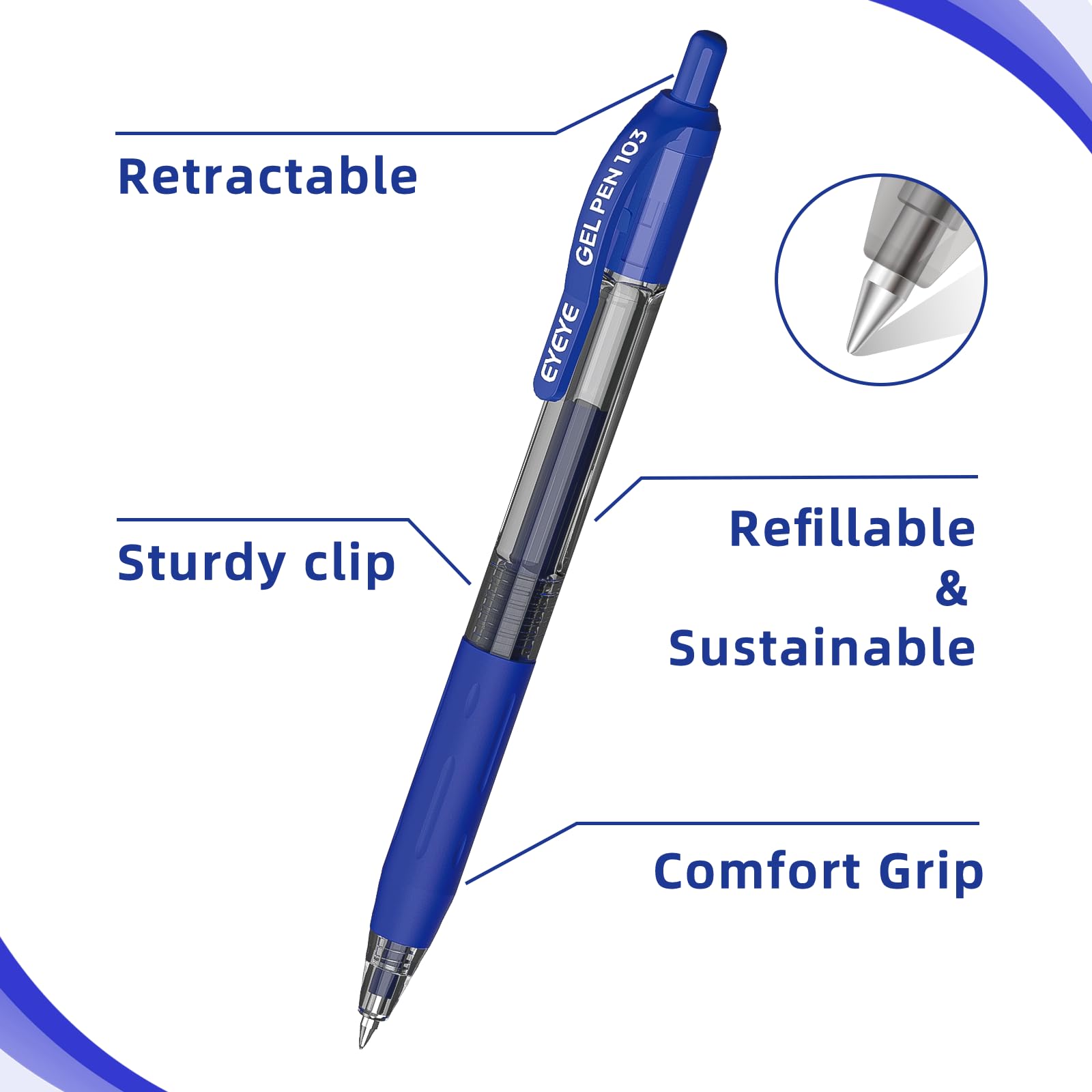 EYEYE G-103 Retractable Gel Pens 0 5mm 25 Pack 0 5 mm Blue Ink Extra Fine Point Ballpoint — view 3
