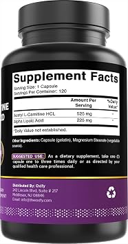 Oxify Acetyl L-Carnitine Alpha Lipoic Acid 750 mg | 120 Capsules | Gluten-Free, Non-GMO | Supplement Made in USA