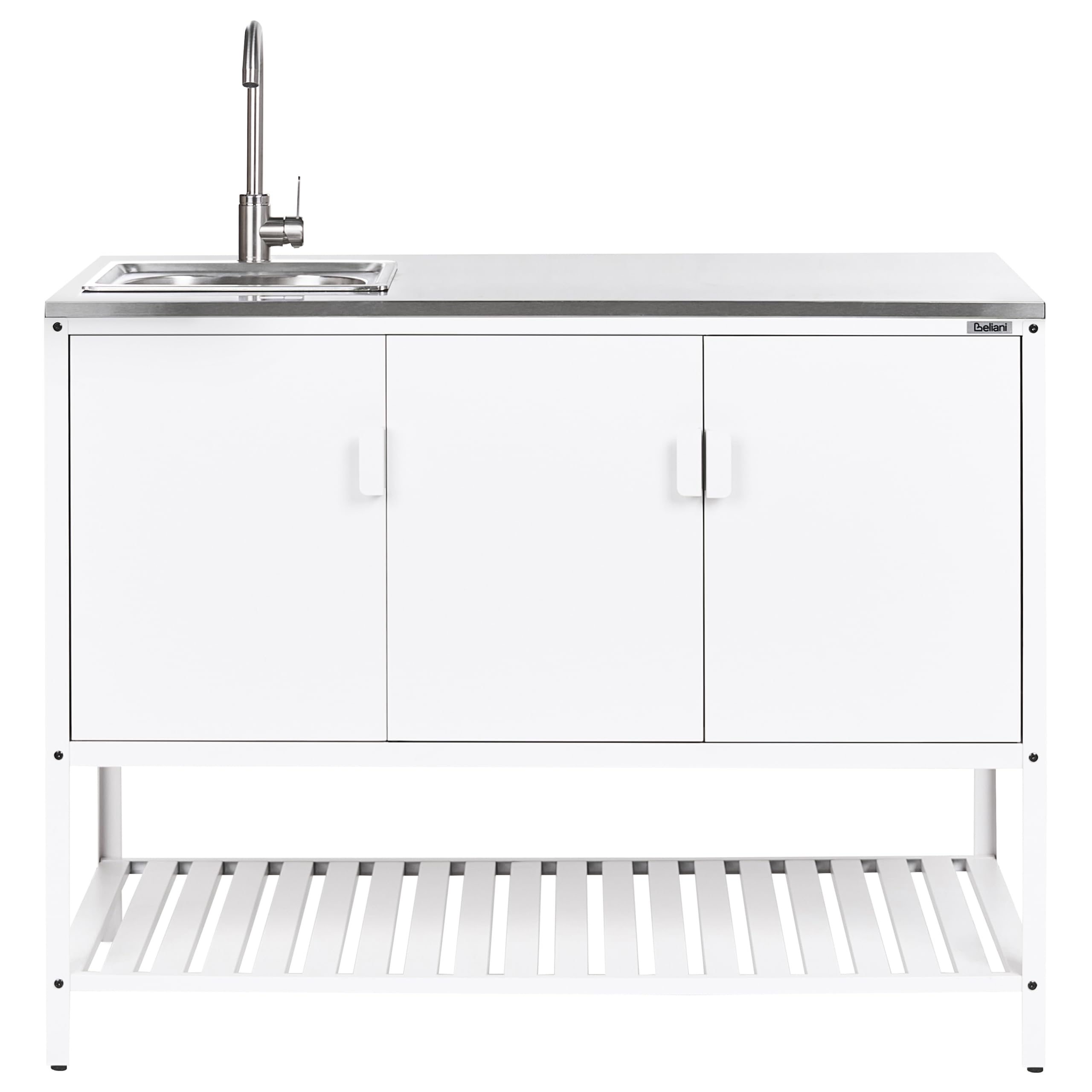 Beliani Mobile da Cucina da Esterno in Acciaio con 3 Ante e Piano in Acciaio Inox Bianco