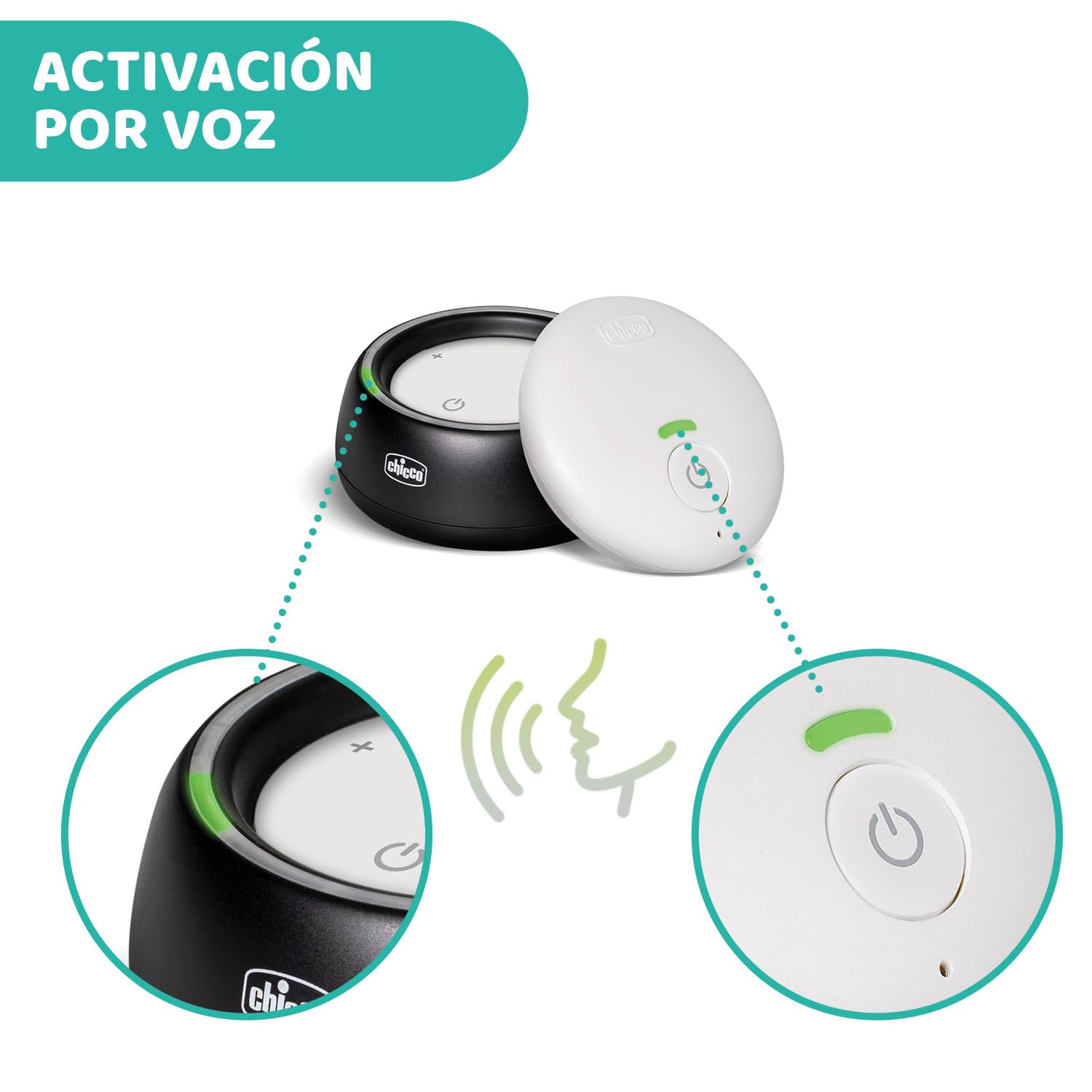 Chicco Vigilabebés Audio con Tecnología DECT y Luces de Colores, 300 Metros de Alcance, Micrófono Sensible, Activación por Voz, Modo Eco Inteligente, Batería de Larga Duración Recargable - Negro