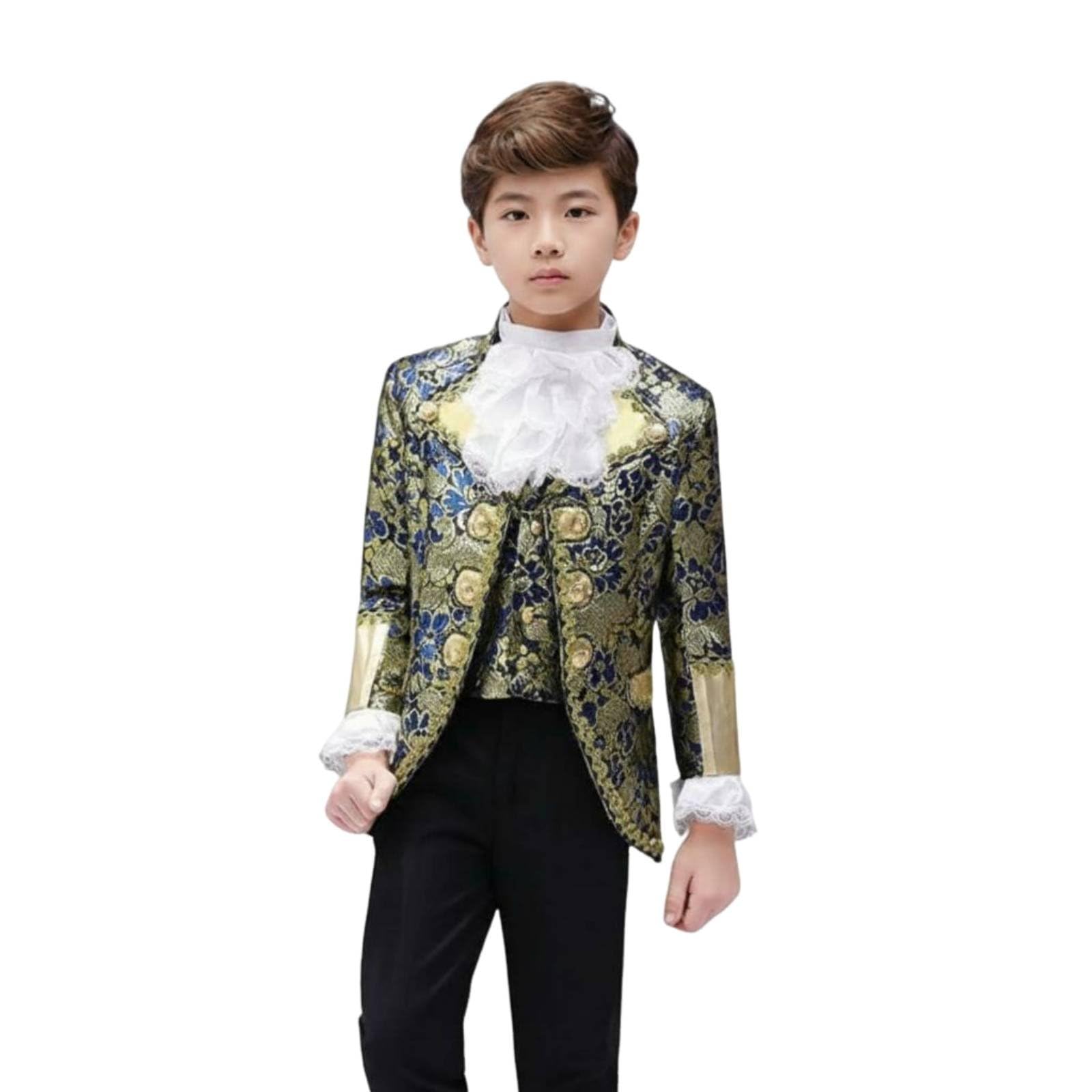 Disfraz para Niño Príncipe Conjunto con Chaqueta Vistosa Pantalón Chaleco y Encaje Elegante Material Ligero Adecuado para Escolar Fiestas Especiales Sesiones de Fotos