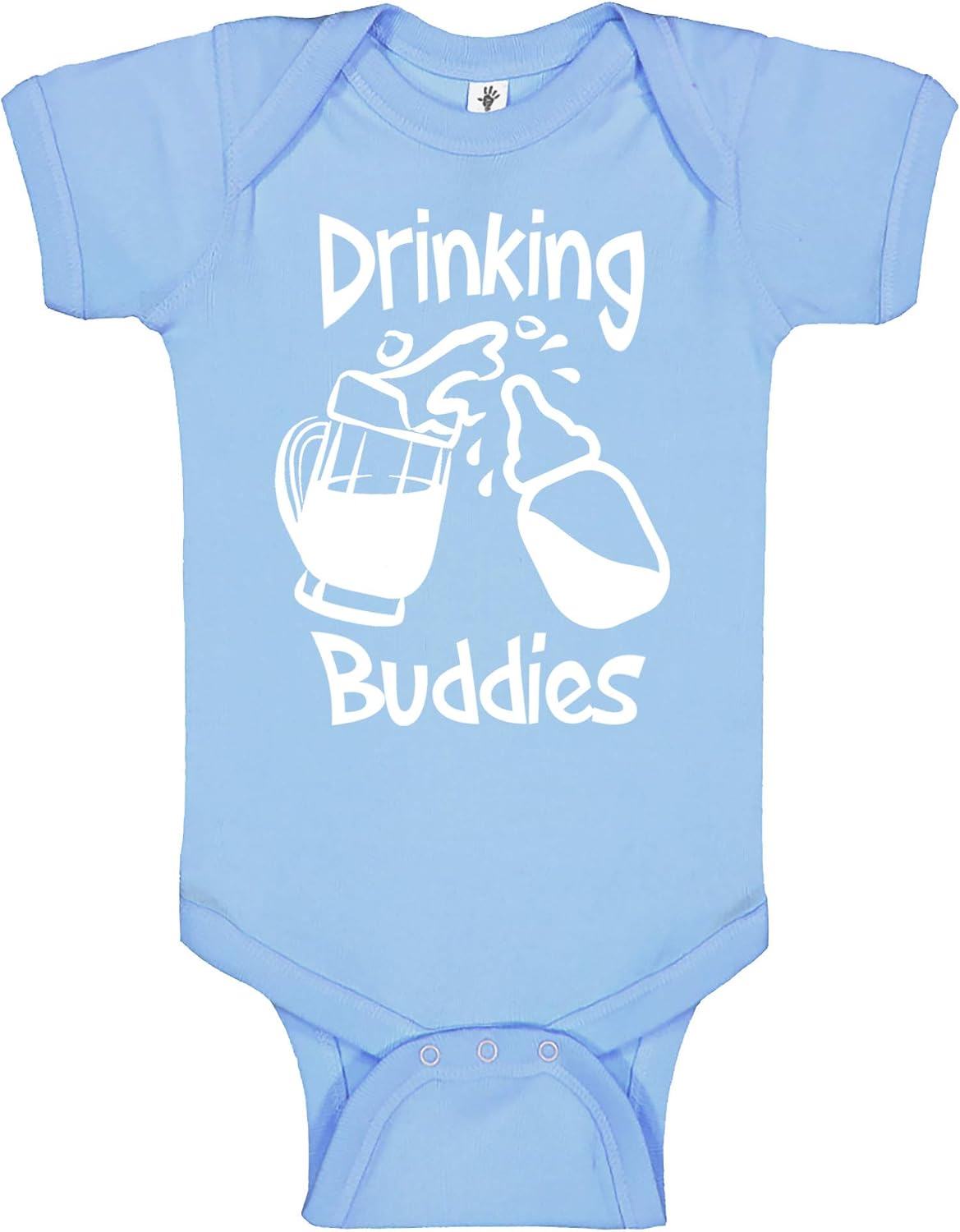 Reaxion Funny Cute Baby Boy Girl Drinking Humor Bodysuits | Mommy Daddy Drinking Buddies With Bottle Mug