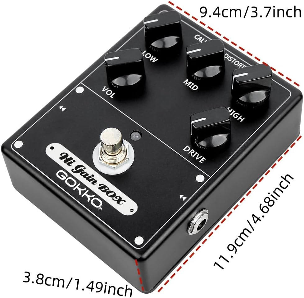 GOKKO Hi-Gain Box Distortion Pedal - California Mesa Boogie Amp Simulation | 5 Control Knobs for Custom Tone Shaping | All-Analog Overdrive | 9V DC Power Supply