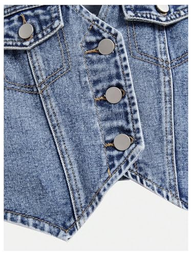 Floerns Girl's Button Down Denim Vest V Neck Sleeveless Asymmetrical Jean Jacket4