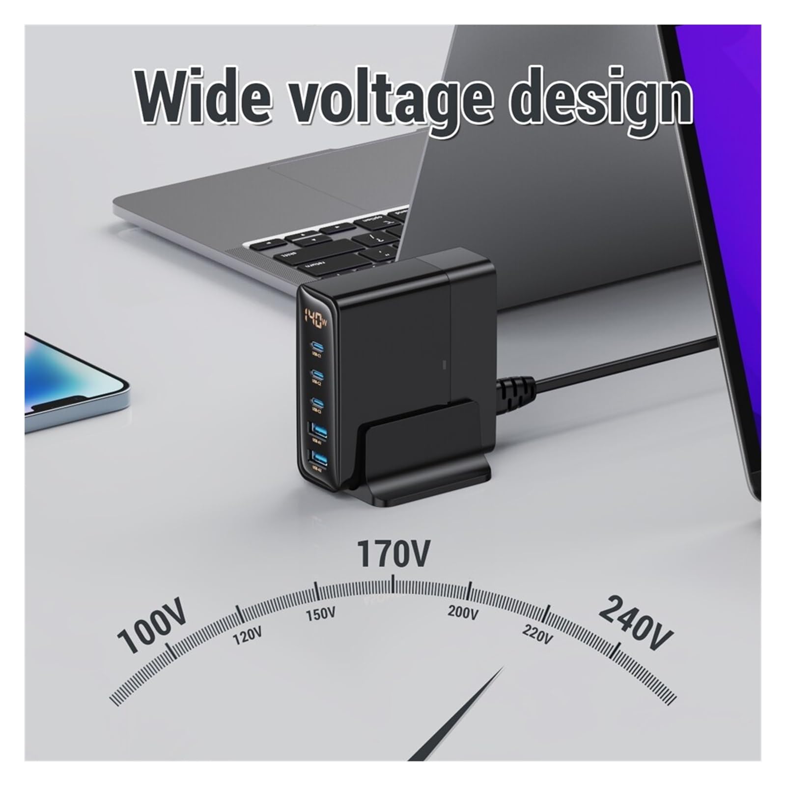 EDEDE Cargador USB C Multiple, Cargador rápido USB de Escritorio de la estación de Carga USB del Cargador 140W 5 Puertos USB PD 100W PPS, Universal Cargador USB C
