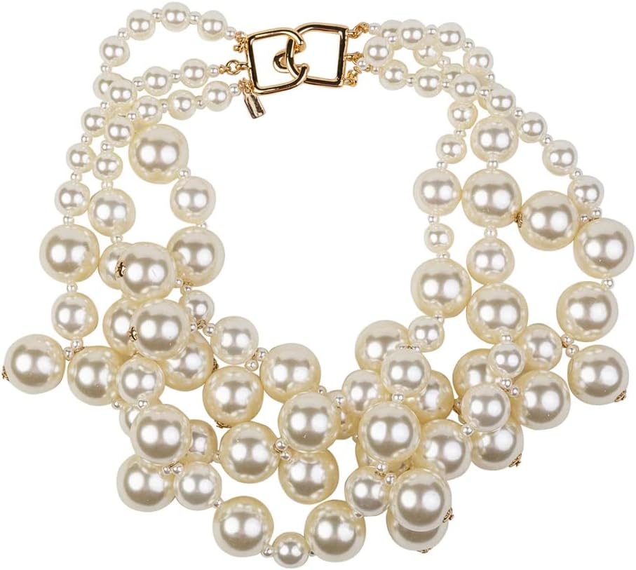 Kenneth Jay Lane 1 and 3 Row Pearl Cluster and Drops Necklaces 17" Long with Gold Hook Clasp