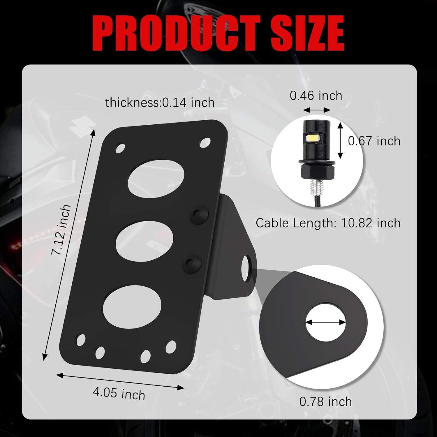 Side Motorcycle License Plate Bracket with LED License Plate Light,Heavy Duty Motorcycle Licenses Plates Holder for Horizontal/Vertical Installation,Universal Motorcycles Plates Mount
