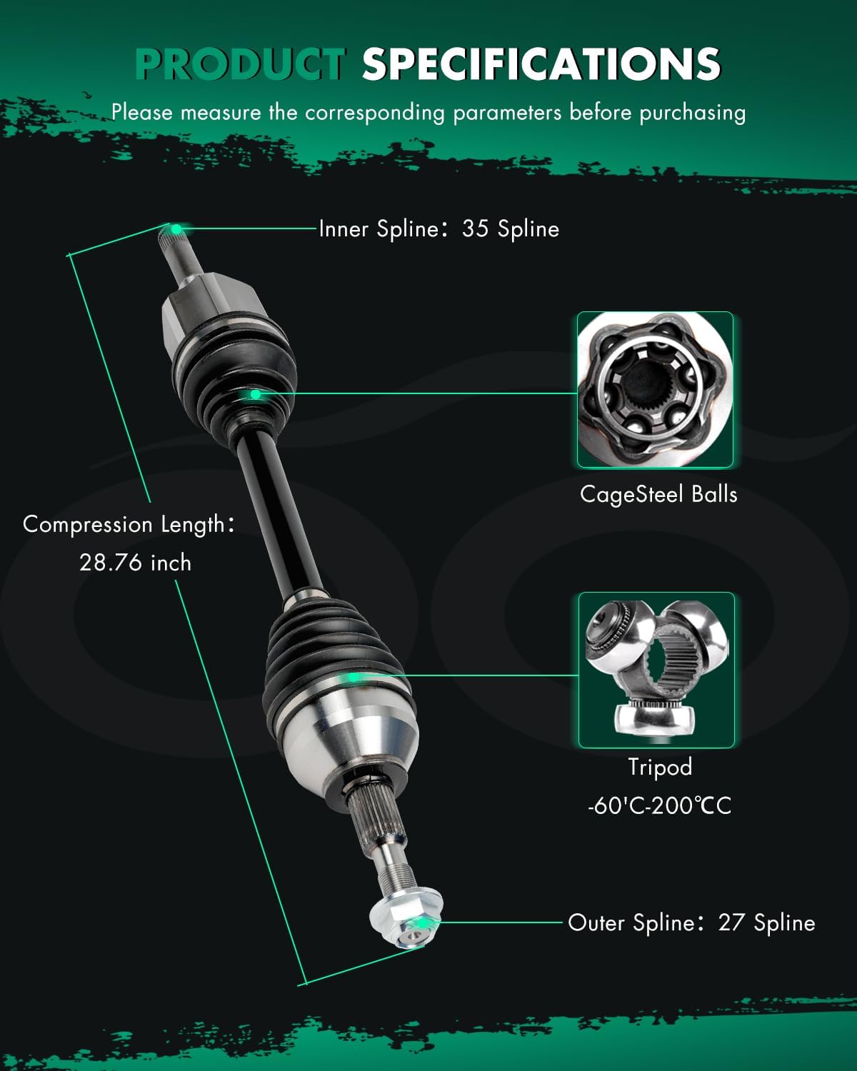 CV Axle Shaft Assembly Front Left Fit For Ford Edge 2.0L 2015-2018 FD8312, F2G33B437AC, NCV11126, TX876 FWD