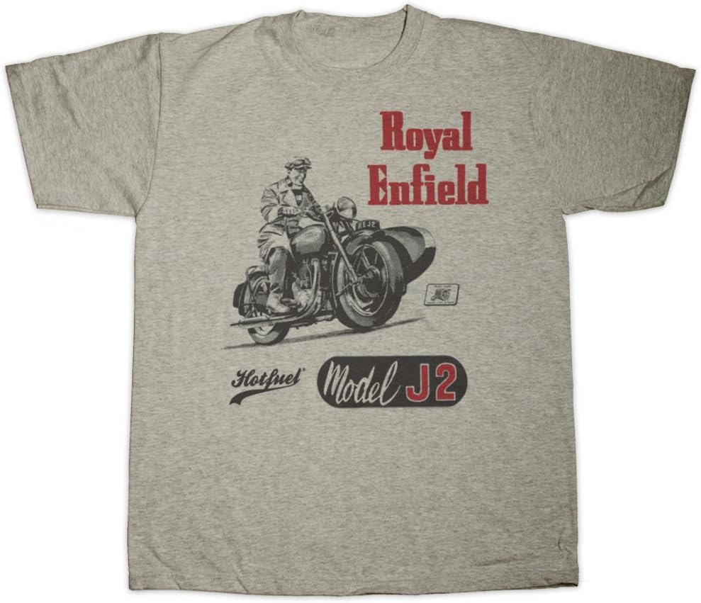Hot Fuel Men's Royal Enfield Model J2 Motorcycle Print T-Shirt Grey Large