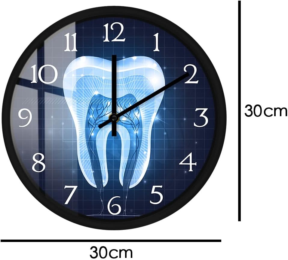 Geek Alerts Tooth Voice Control LED Lighting Clock, Abstract Blue Dental Silent Wall Clock 12inch Metal Frame Hanging Watch for Dentist Clinic Office Decor (Sound Control LED Light with Metal Frame)