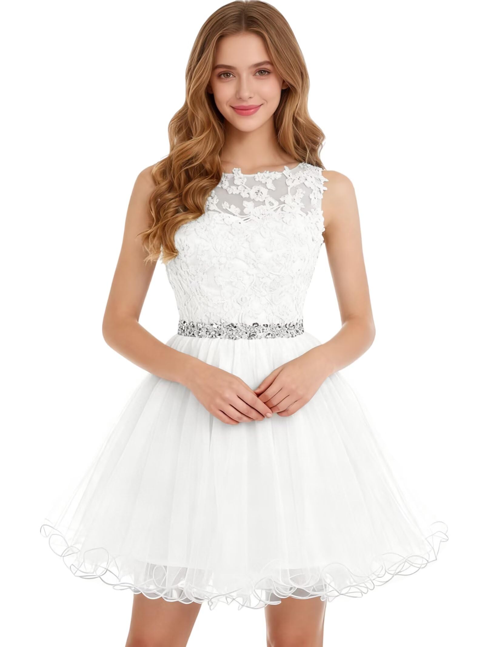 Dydsz Womens Scoop Appliques Homecoming Dress Short Cocktail Party Gown