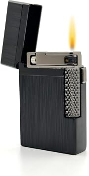 Visol Hubbard Traditional and Torch Flame Refillable Gas Lighter, Flint and Windproof Adjustable Flame Lighter Shipped Without Butane Brushed Stripes Black