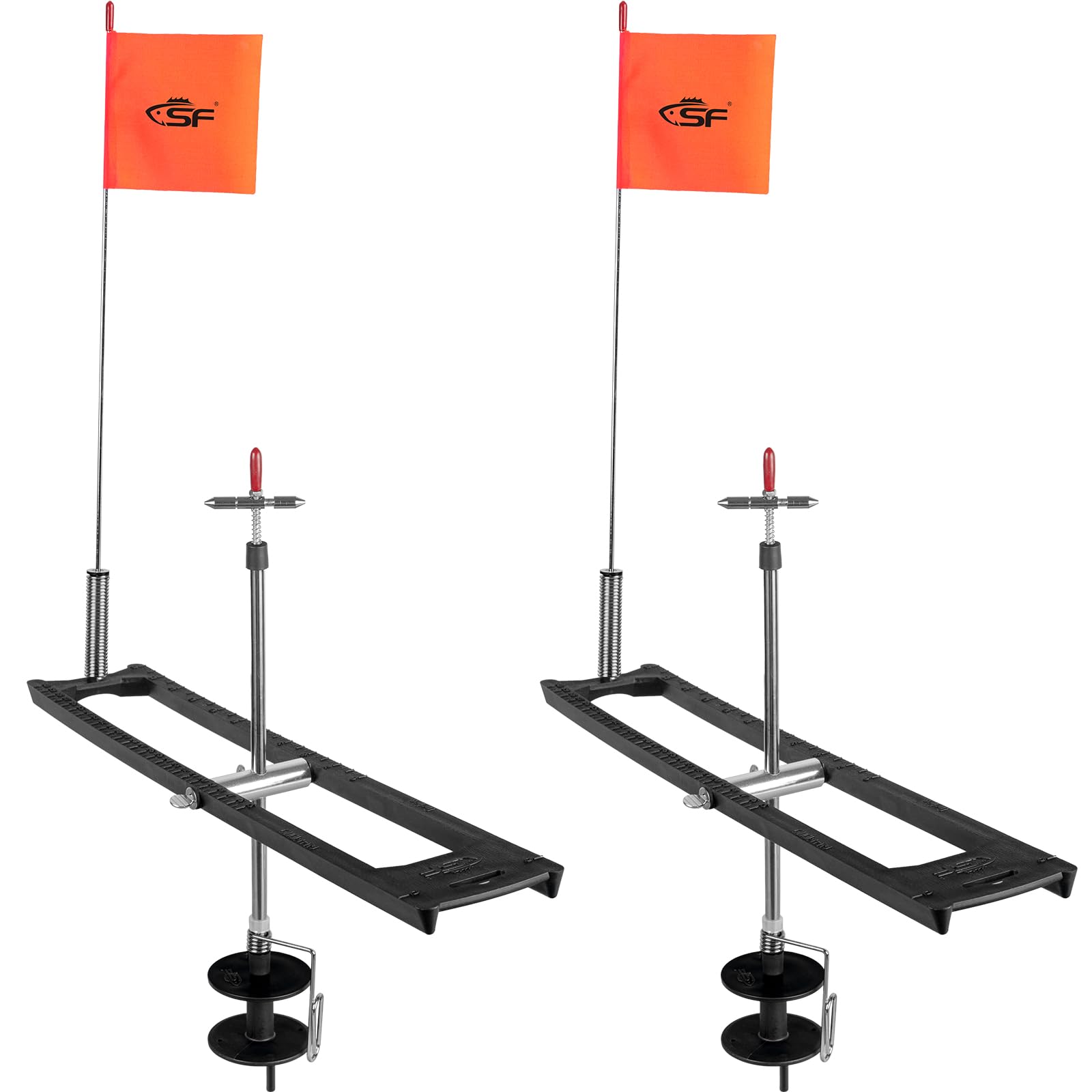SF 2Pcs Ice Fishing Tip-Up Foldable with Orange Pole Flags Ice Fishing Accessories
