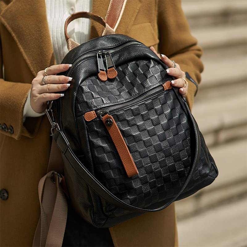 Image of Genuine Leather Backpack Purse For Women | Fashion Convertible Ladies Shoulder Bag Black