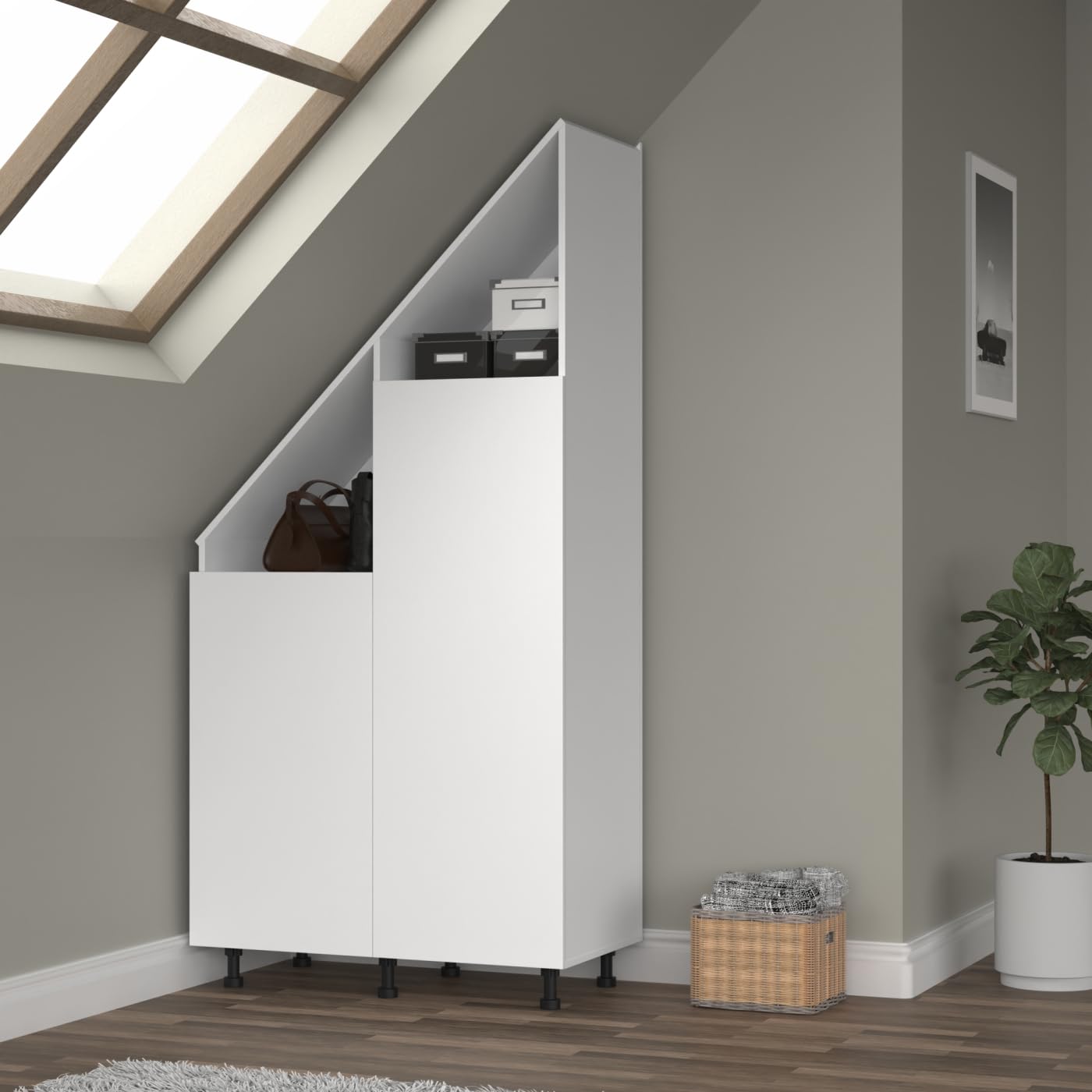VDD – Fachschrank – Schrägwandschrank – Wandschrank – Weiß – Für Dachschrägen geeignet