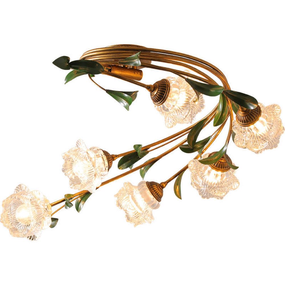 HXYSXHJUO Vintage Ceiling Lamp Glass Flower Flush Mount Light Fixture 6-lights Chandelier Lighting E14 Close to Lamps for Living Room Bedroom Farmhouse