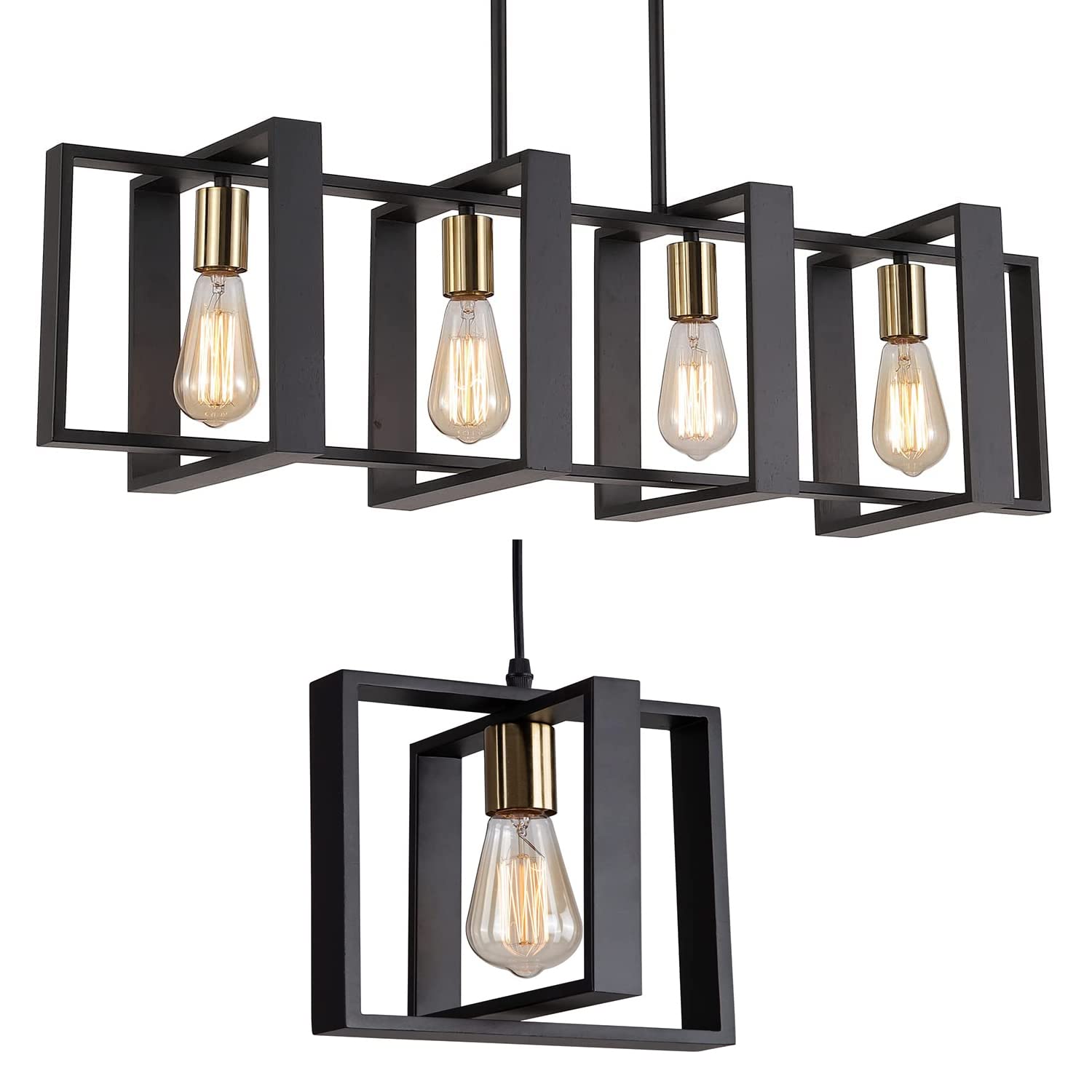 Kitchen Island Lighting Fixture,Dining Room 4 Lights Chandeliers,Black
