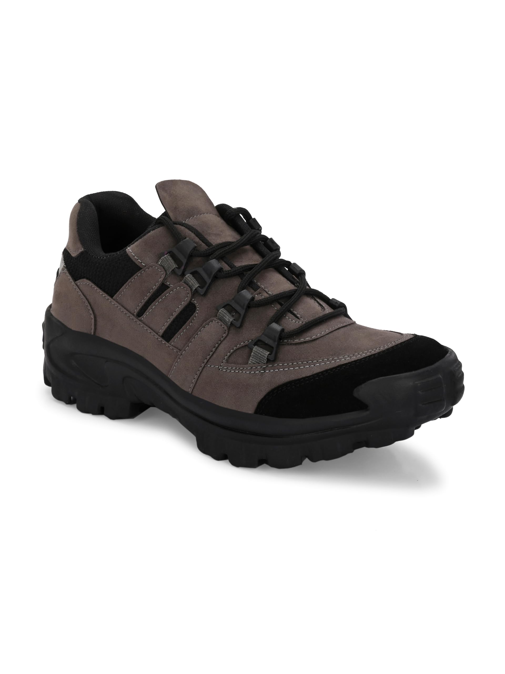 Outdoor Adventure Platform Hiking Boots, Beige and Black Suede Combat Style, Chunky Rubber Sole, Rugged Trekking Shoes-picture-36