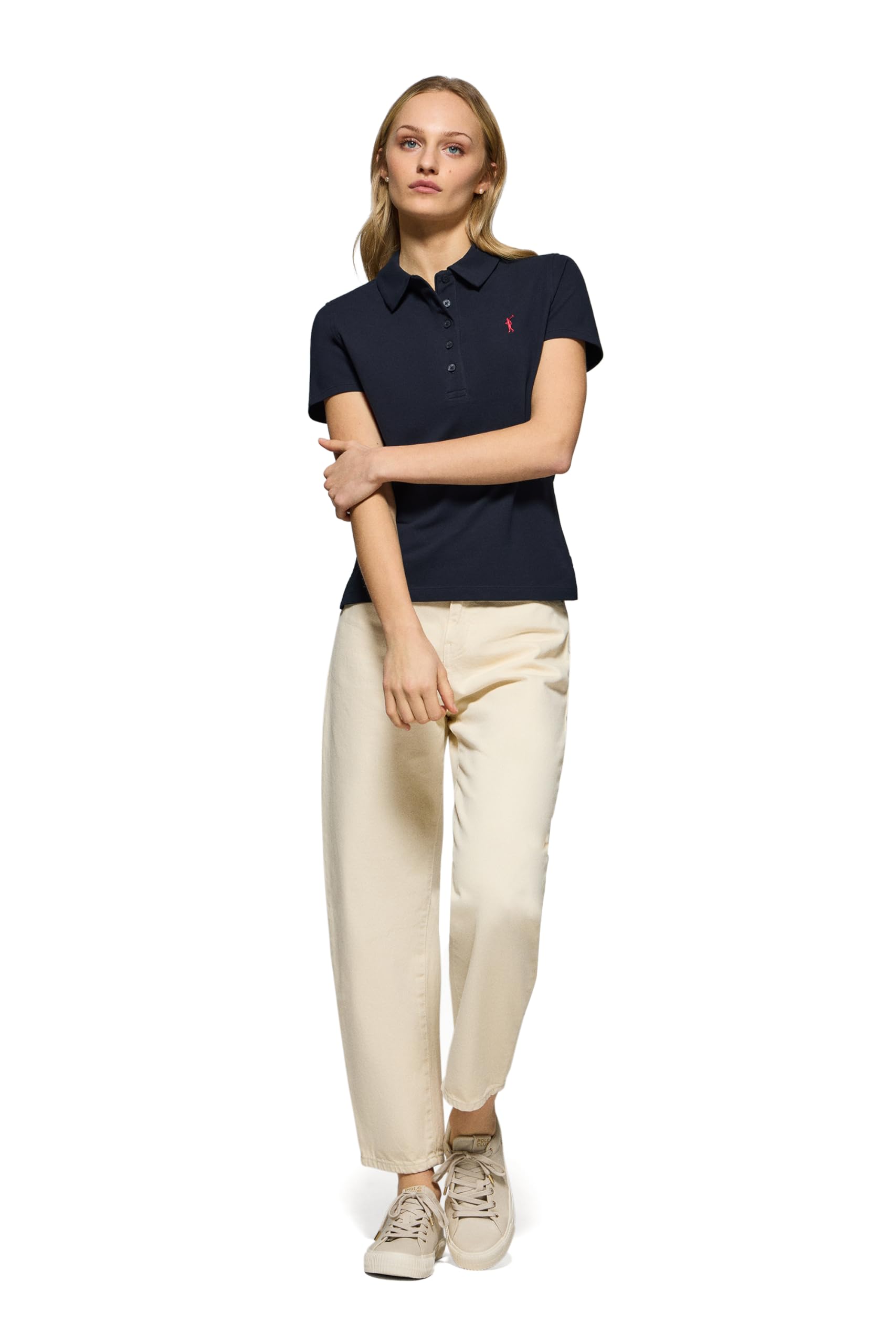 Polo Club Poloshirt Damen Baumwolle mit fünf Knöpfen und Stickerei