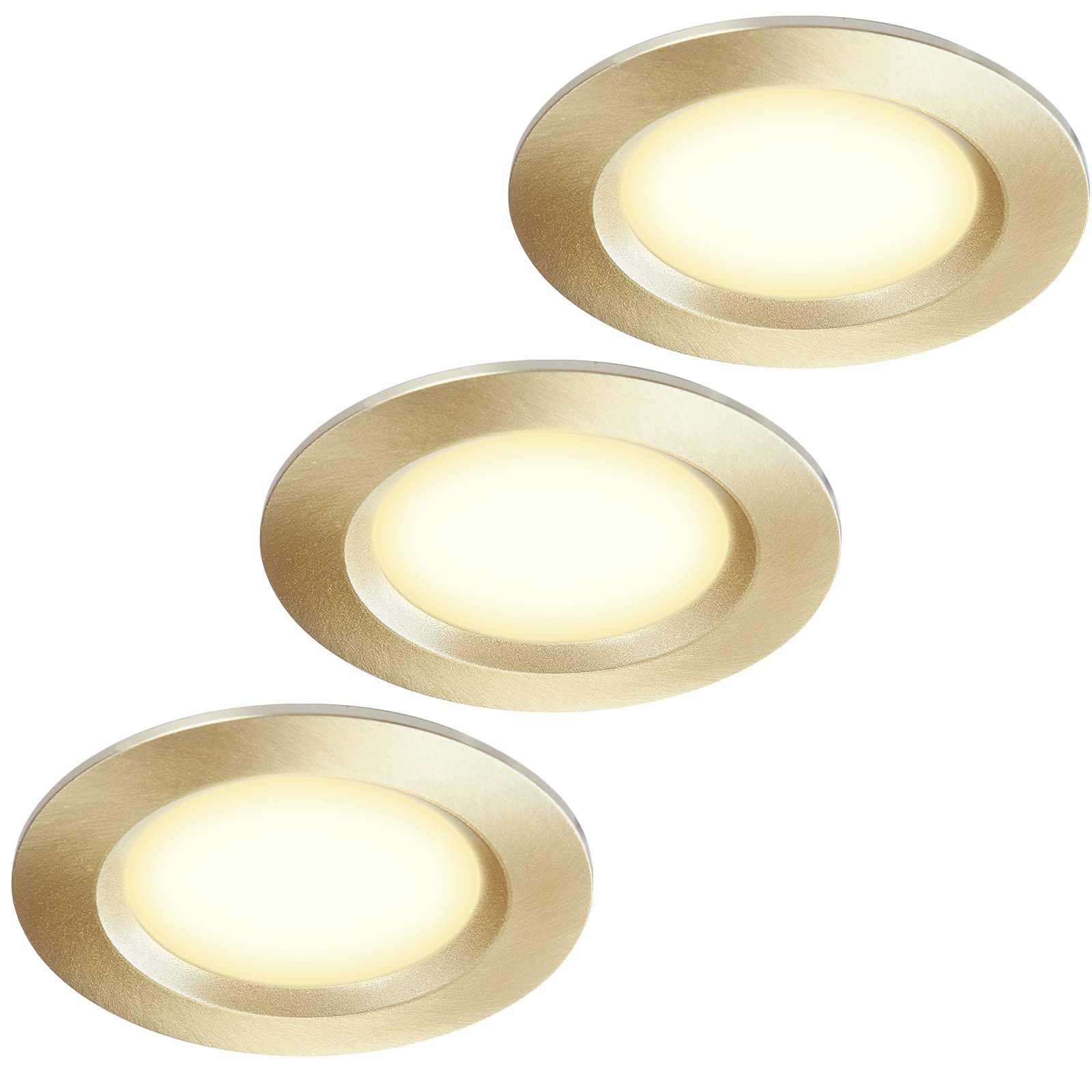 HCFEI Set of 3 Furniture Recessed Lights 12 V Ultra Flat 3 W LED Recessed Spotlights 55 mm Hole Cut-Out with 2 m Cable IP44 Ceiling Spot for Motorhome Caravan (Gold 4000K)