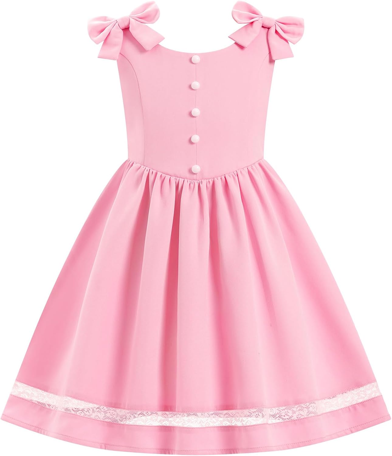 Kids 1950s Vintage Dresses for Girls Casual Sleeveless Smocked Sundress with Bow-Tie Straps Girls Lace Trim Easter Dress