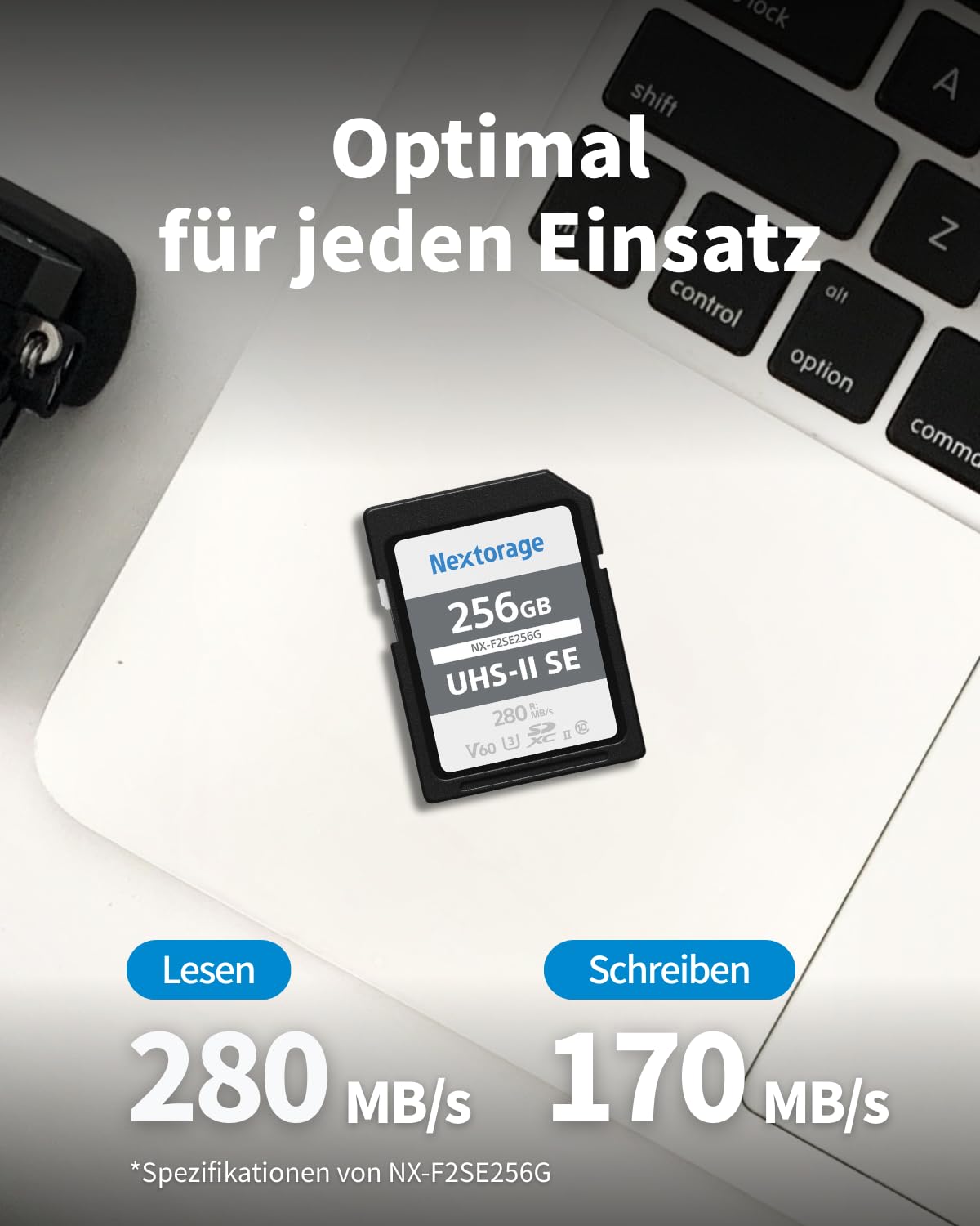 Nextorage Japanischer Hersteller UHS-II SD Karte 256GB SDXC V60 Maximale Lesegeschwindigkeit 280MB/s Maximale Schreibgeschwindigkeit 170MB/s 4K Aufnahme NX-F2SE256G Speicherkarte