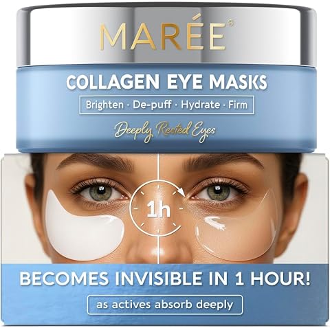 MAREE Invisible Under Eye Patches for Puffy Eyes and Dark Circles with Peptide Collagen, Caffeine & Retinol - Eye Masks for Women & Men for Undereye Bags & Puffiness Reducing - Parches para Ojeras