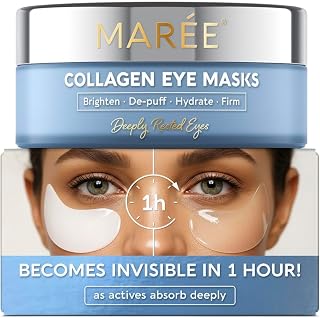 MAREE Invisible Under Eye Patches for Puffy Eyes and Dark Circles with Peptide Collagen, Caffeine & Retinol - Eye Masks for Women & Men for Undereye Bags & Puffiness Reducing - Parches para Ojeras