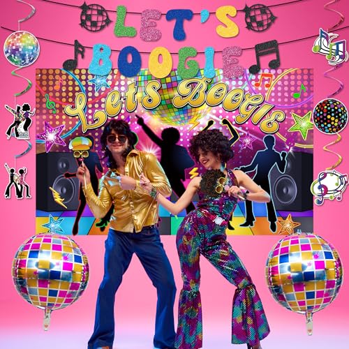 Image of Crenics 70s Disco Theme Party Decorations with Let's Boogie Backdrop