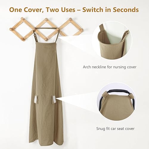 Miniatura 4 de Hooyax Funda para asiento de automóvil y funda de lactancia 2 en 1, 100% algodón de muselina, toldo transpirable para asiento de automóvil y