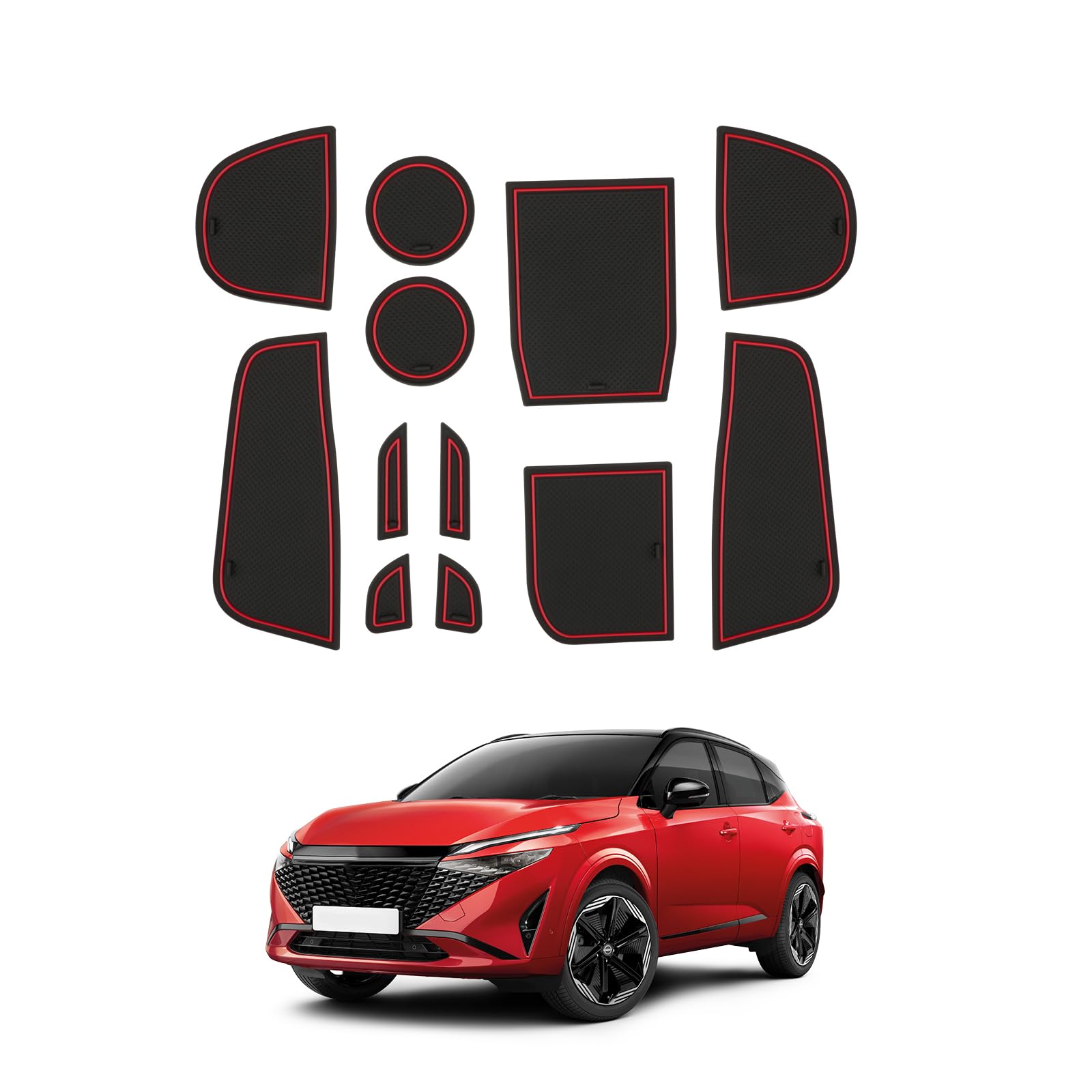 SHAOHAO dla Nissan Qashqai J12 2022-2026 Gumowe Podkładki pod środkową konsolę Podkładka do szczelin drzwiowych Nissan Qashqai J12 Akcesoria Czerwone