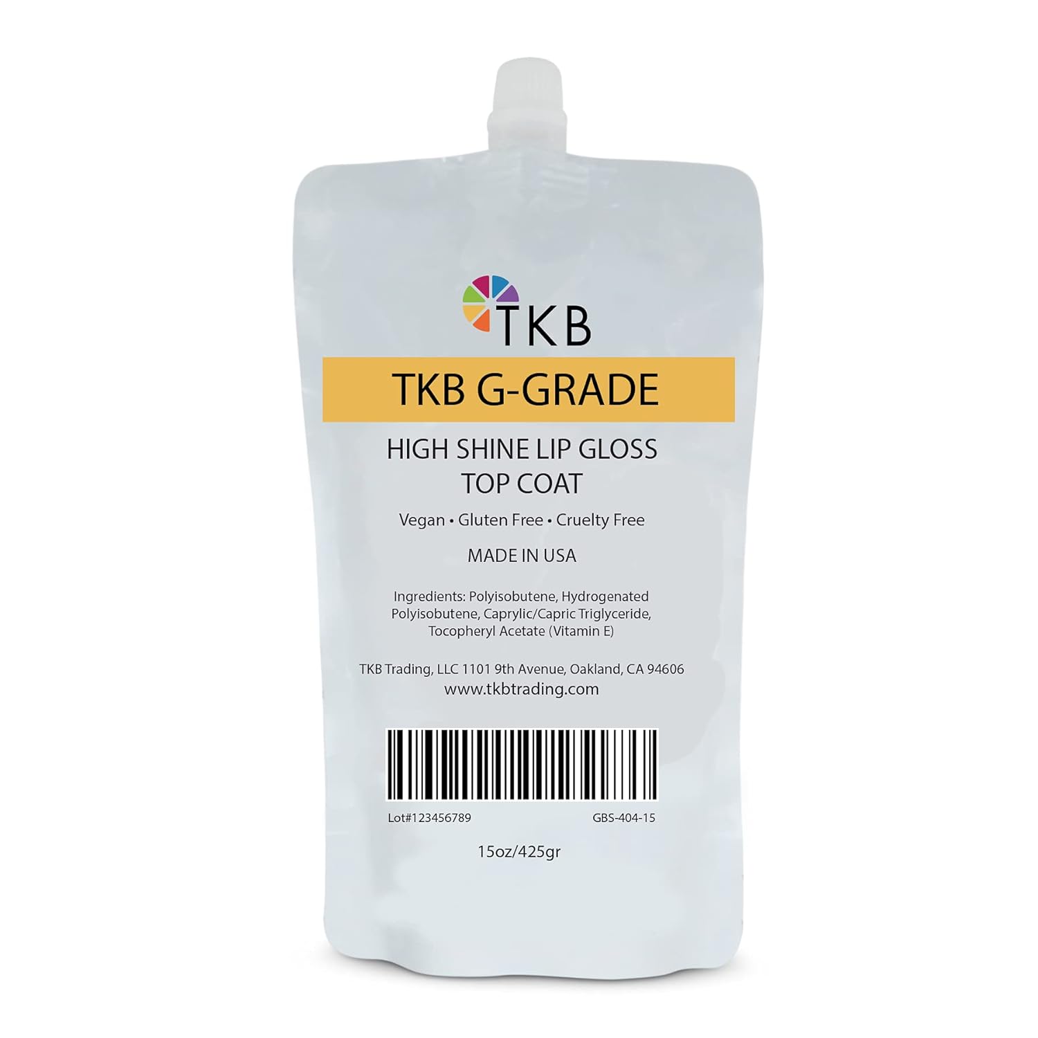 TKB High Shine Lip Gloss Top Coat (G-Grade)| Lip Oil, High Shine, Ready To Wear Clear Lip Gloss, DIY Lip Gloss, Mineral Oil Free 15oz (425g)