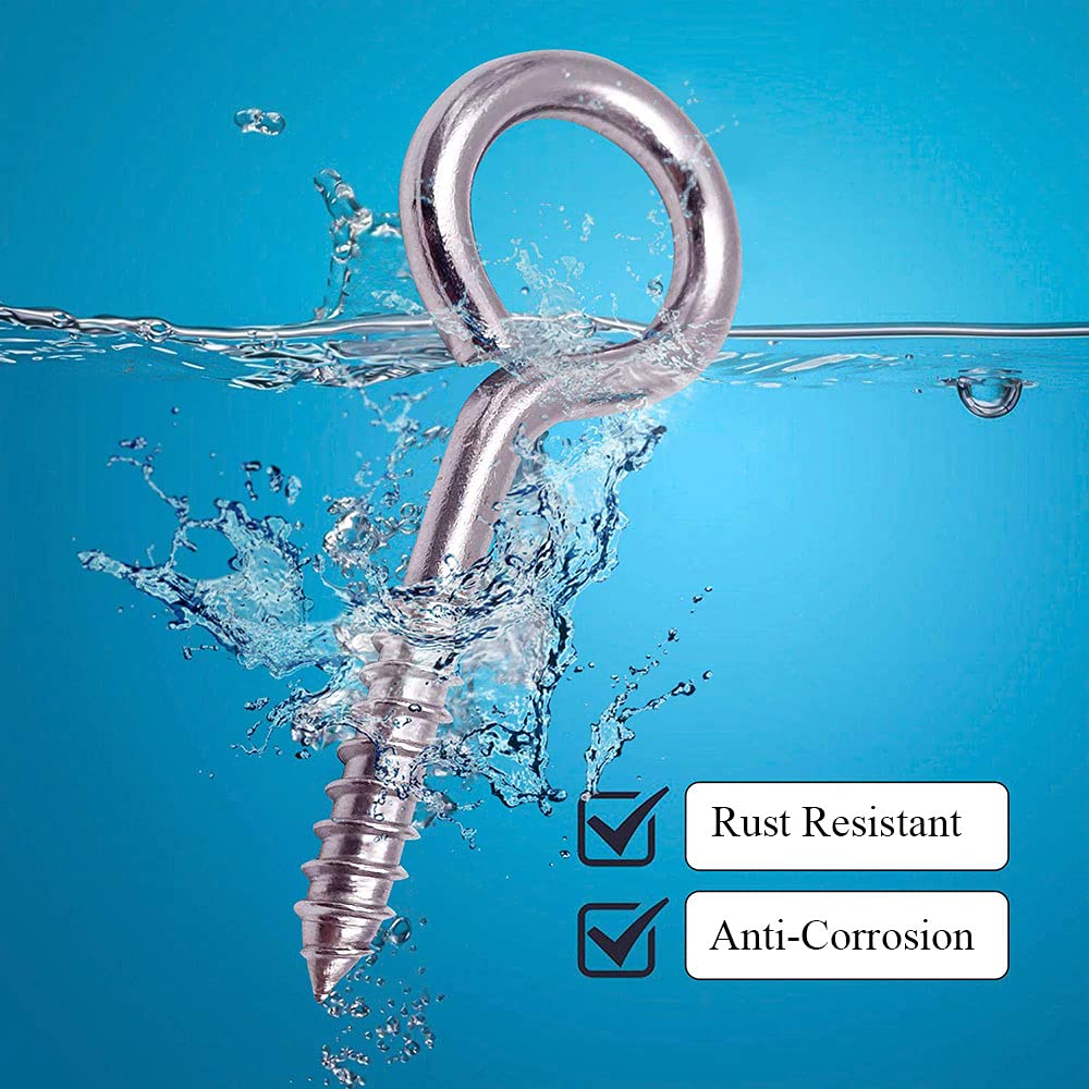 Occhi a vite, in acciaio inox, 7,5 cm, M6 x 80, ganci a vite resistenti per legare e fissare cavi, 60 pezzi