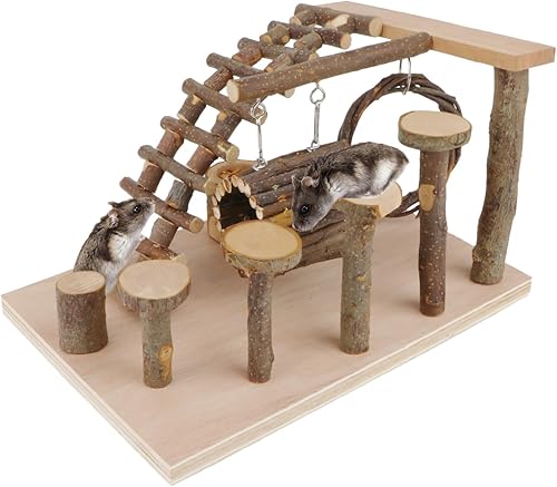 Miniatura 2 de Wontee Hamster Playground Juguetes de escalada de animales pequeños Juguetes de madera para masticar Escalera Puente Rampa de juego Gimnasio para
