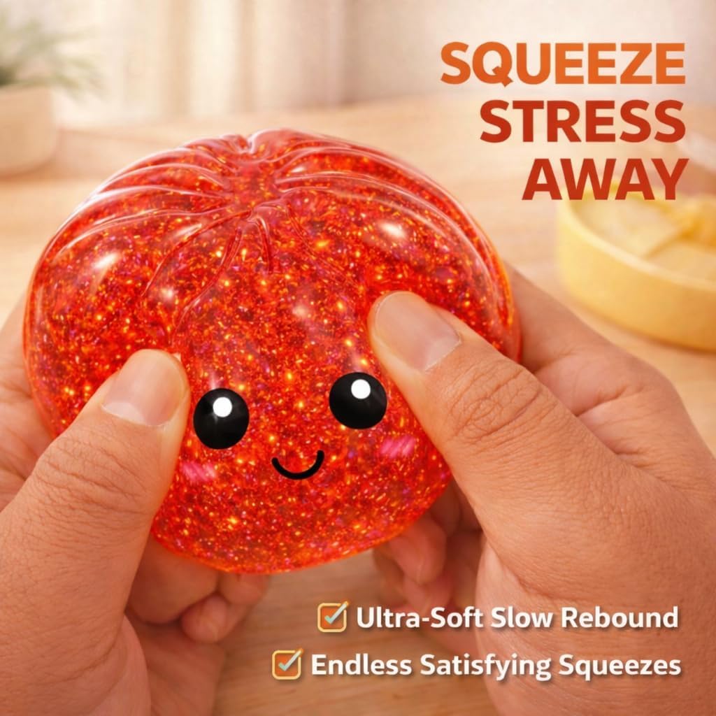 Glitter Dumpling Squishy Mystery Box, 2 Pack Dumpling Squishy with Mini Steamer Baskets, Soft Slow-Rising Squeeze Toys, Cute Sensory Fidget Set for Desk, Travel & Gifts (Red and Blue)