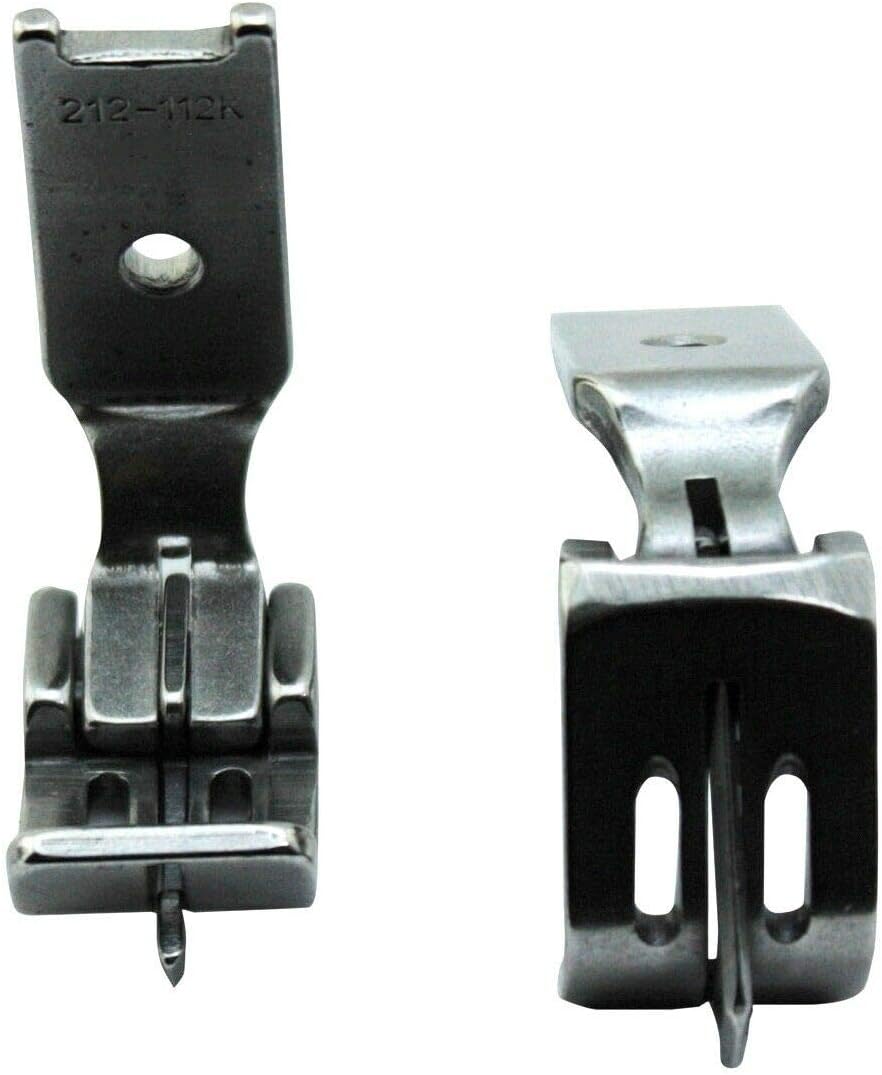 Angled view of Cutex Double Needle Center Guide Presser Foot