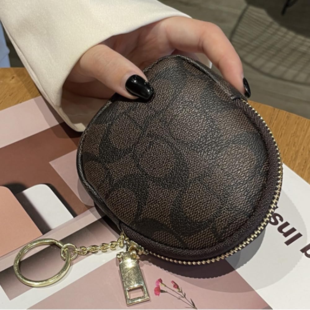 1PCS Coin Purse for Women Zipper Coin Purse with Key Ring Mini Coin Wallet Fashionable Bag Pendant Credit Card Id Key Headset Lipstick Carrying Bag (coffee color)