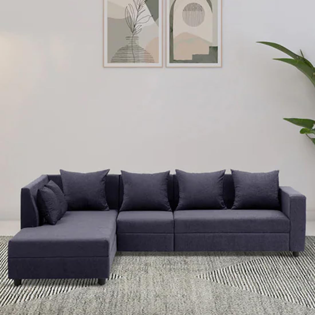 Sunuzu Livino 6 Seater Fabric LHS L Shape Sofa Set (Dark Grey)