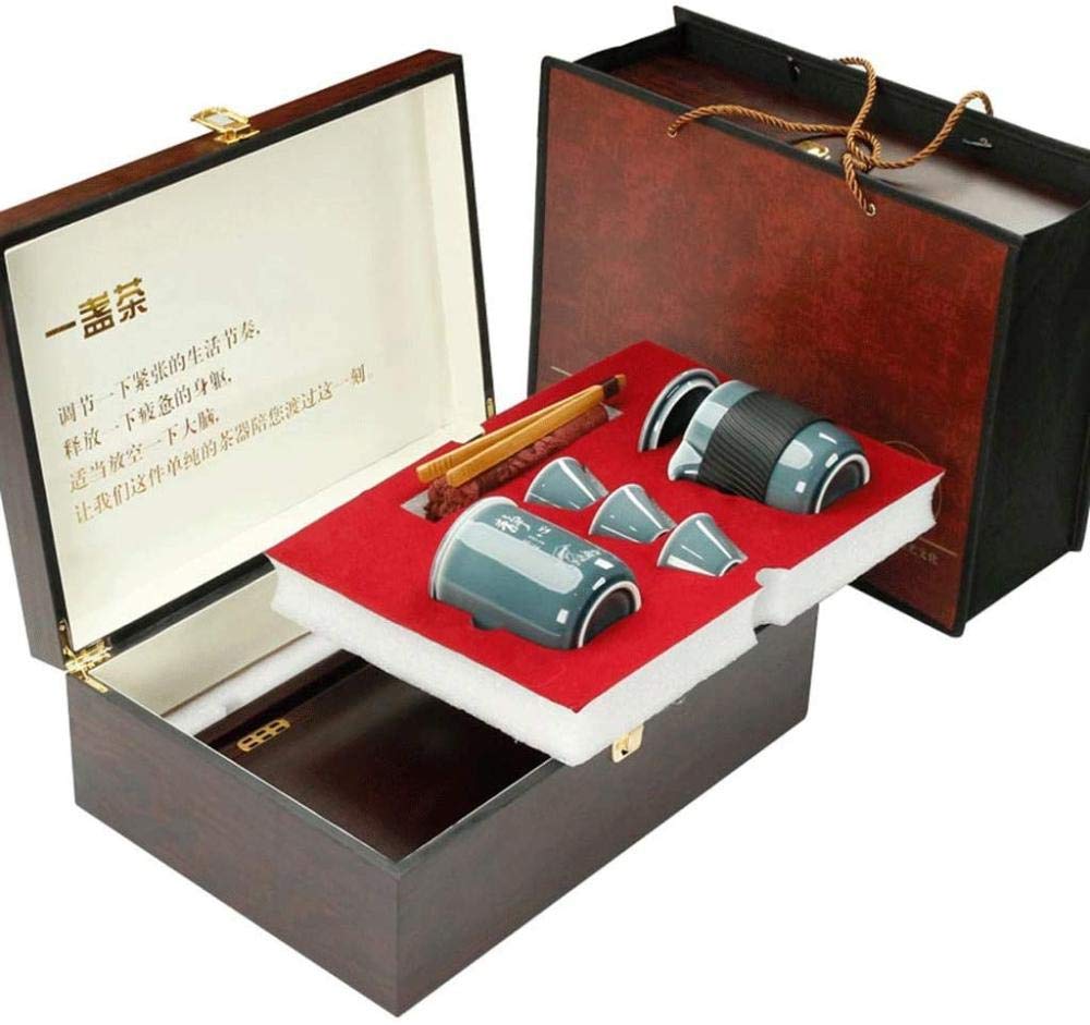 Service à thé chinois en céramique Kung Fu - Plateau à thé en bois massif - Coffret cadeau - A, B