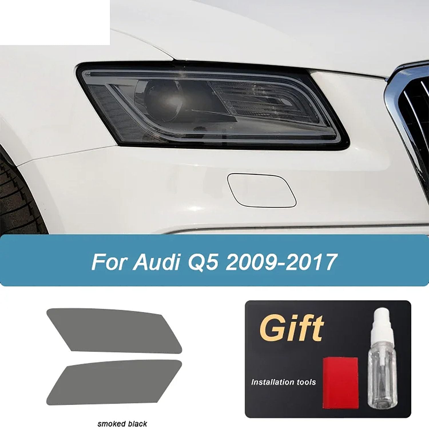 Autoscheinwerfer Schutzfolie für Audi Q5 8R SQ5 2008-2017,Autoscheinwerfer-Schutzfolie Anti-Kratz-Folie TPU-Aufkleber Zubehör,Blackened